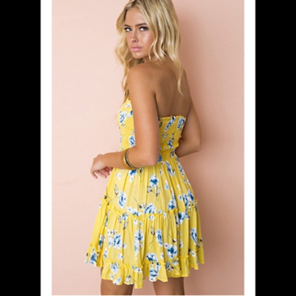 🆕Floral Strapless Pleated Flowy Skater Tube Dress - Picture 2 of 2